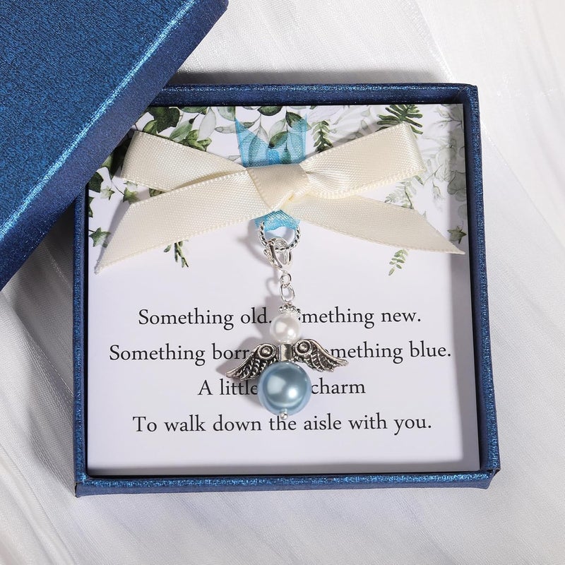 Drogomen Store Something Blue Gift for Bride, Something Blue Bridal Bouquet Charm Guardian Angel Garter Charm for Bride on Wedding Day Bridal Shower Gifts for Daughter Wedding Bridal Party Decors - Image 3